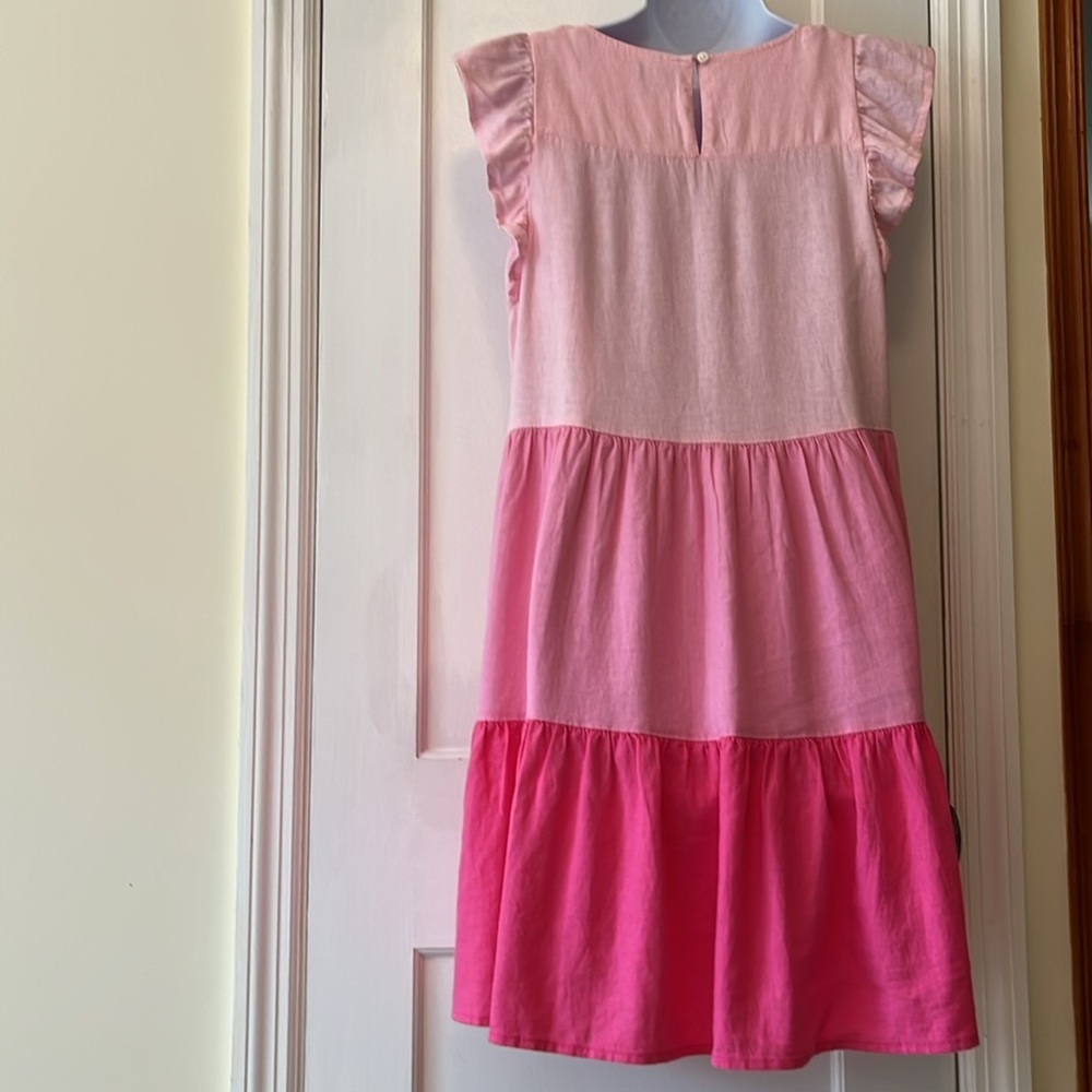 J. Crew Linen Dress Pink Tiered Ruffle Sleeveless Womens 4 Pockets Flowy Cottage - Picture 16 of 17
